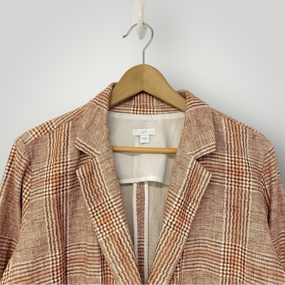 J.Jill Blazer Jacket Linen Blend Henna Plaid Lined Harper Sz M - Picture 3 of 13
